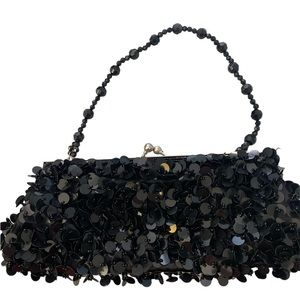 Black sequin bag with beaded handle